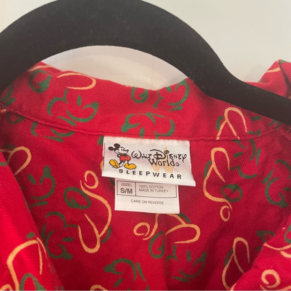 Walt Disney World Red Flannel Sleepwear with Green and Gold Mickey Size S/M